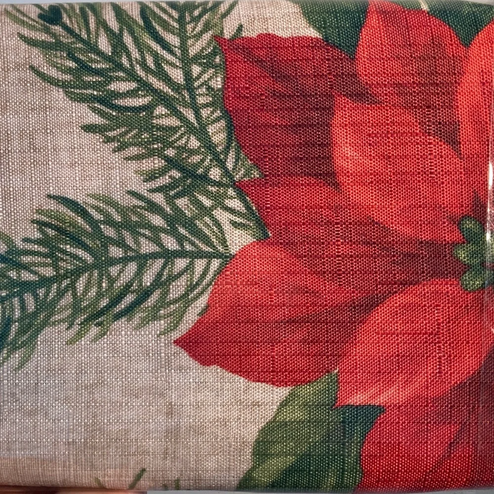Natural Poinsettia Holiday Tablecloth 60x84 oblong NWT